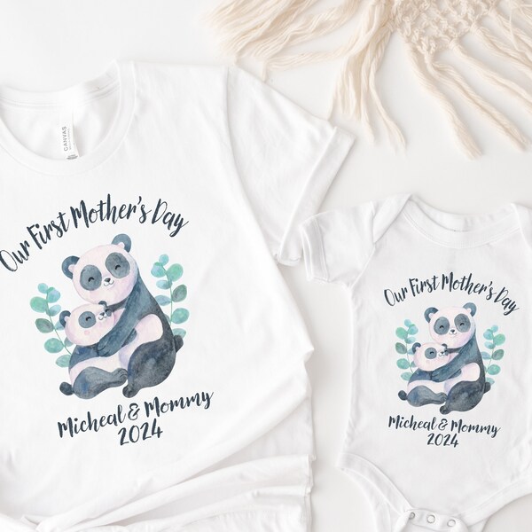 First Mother's Day Shirt, Our First Mothers Day Matching Shirt, Panda Matching Mom and Baby Tee, Personalized Name Shirt, Mother's Day Gift