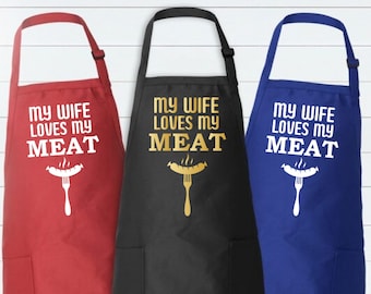 MCPESAS Funny Cooking Apron - BBQ Grilling Gift For Dad, Husband, With Pockets