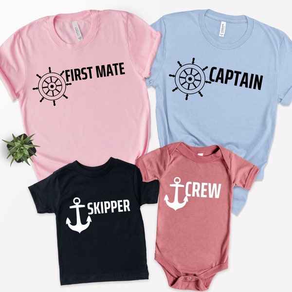 Custom Ship Captain Sailing Family Shirts, Matching Skipper Crew Boating Family T-Shirts, First Mate Tee, Personalized Captain Crew Shirts