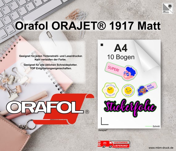 Oracal 1917 Orafol 1917 Orajet 1917 Tintenstrahlfolie A4 Stickerfolie Druckfolie Aufkleberfolie Bedruckbare Plottfolie Vinylfolie Vinyl