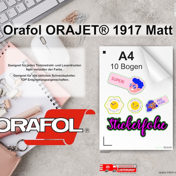 Oracal 1917 Orafol 1917 Orajet 1917 Tintenstrahlfolie A4 Stickerfolie Druckfolie Aufkleberfolie Bedruckbare Plottfolie Vinylfolie Vinyl