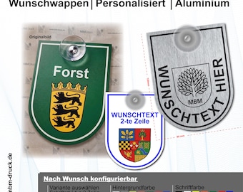 Aluminum suction cup sign with custom coat of arms/logo for Baden-Württemberg, Saarland, Rhineland-Palatinate, Bavaria, for motor vehicles, forestry, and agriculture.