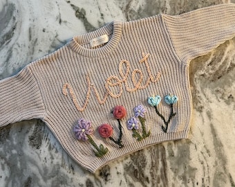 Floral name Embroidered Infant/Toddler/Child Knit Sweater