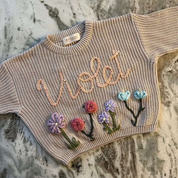 Floral name Embroidered Infant/Toddler/Child Knit Sweater
