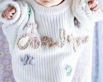 WHITE- Personalized Name Infant/Toddler/Child Knit Sweater