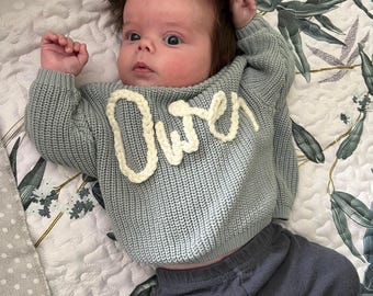 DUSTY BLUE- Personalized Name Infant/Toddler/Child Knit Sweater