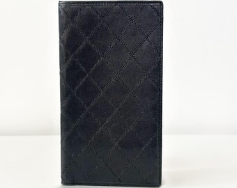 Vintage CHANEL Black Leather Wallet With Large CC Stitch
