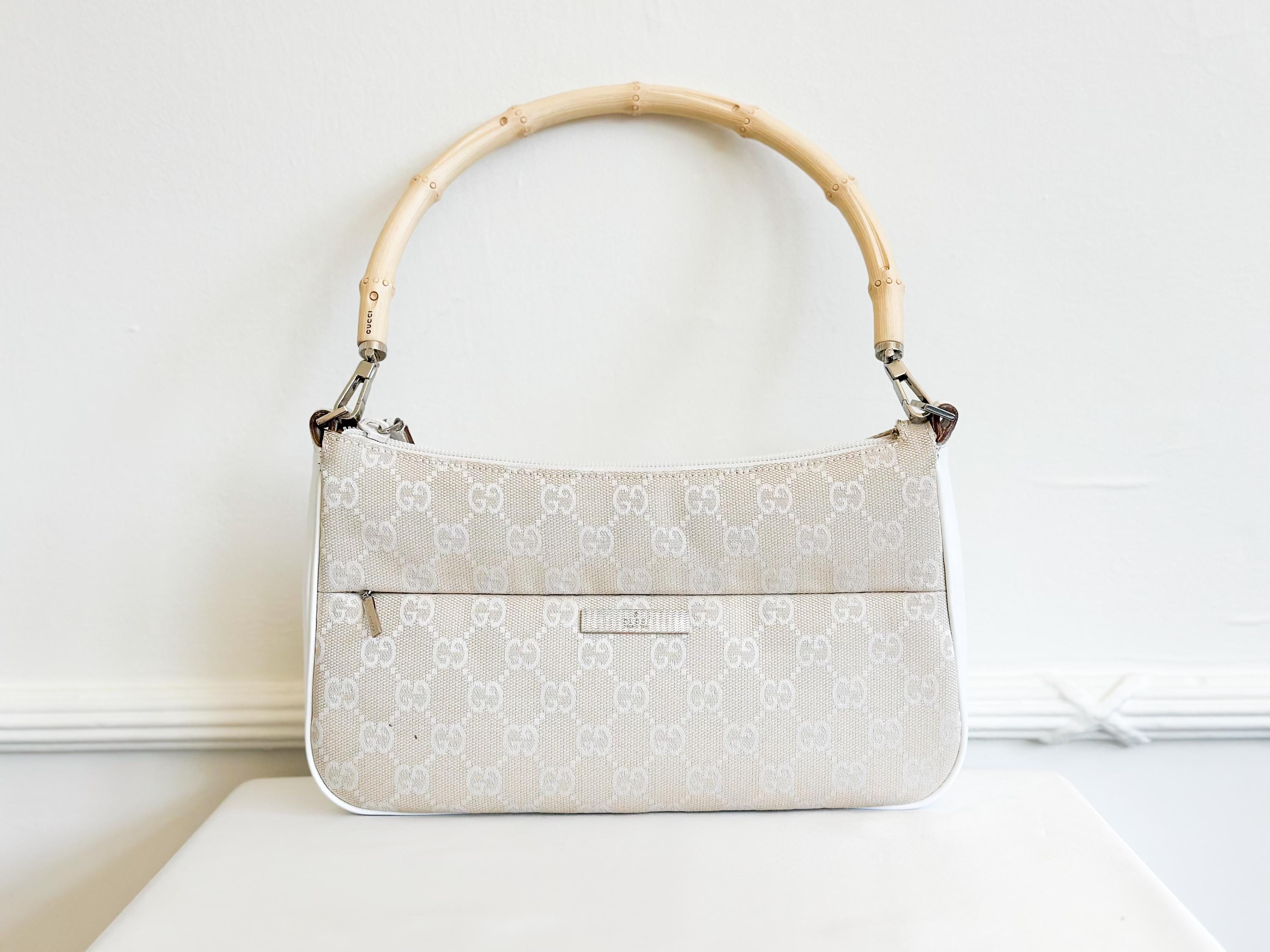 Gucci GG Canvas Bamboo Handle Shoulder Bag – Ivory/beige - Etsy