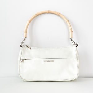 Vintage Gucci White Leather Bamboo Handle Shoulder Bag