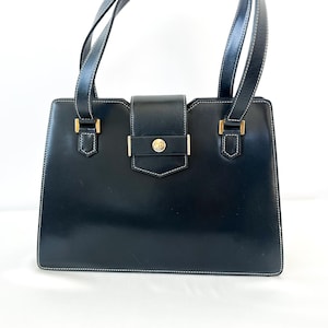 Christian Dior レザー　ヴィンテージ　トートバッグ Vintage Christian Dior Navy Structured Leather Tote - Etsy