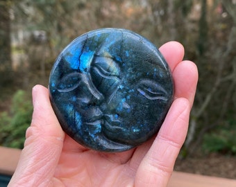 Gorgeous High Quality Labradorite Sun Moon Face Carving Crystal