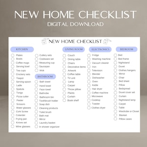 Apartment Shopping, Moving Checklist, Housewarming Gift, New Home Essentials, Airbnb Checklist, Room By Room List, Instant Download