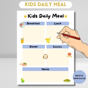 Printable Kids Daily Meal Planner, Kids Healthy Eating Planner, Preschool Meal Menu, Homeschool Meal Planner, Digital Download