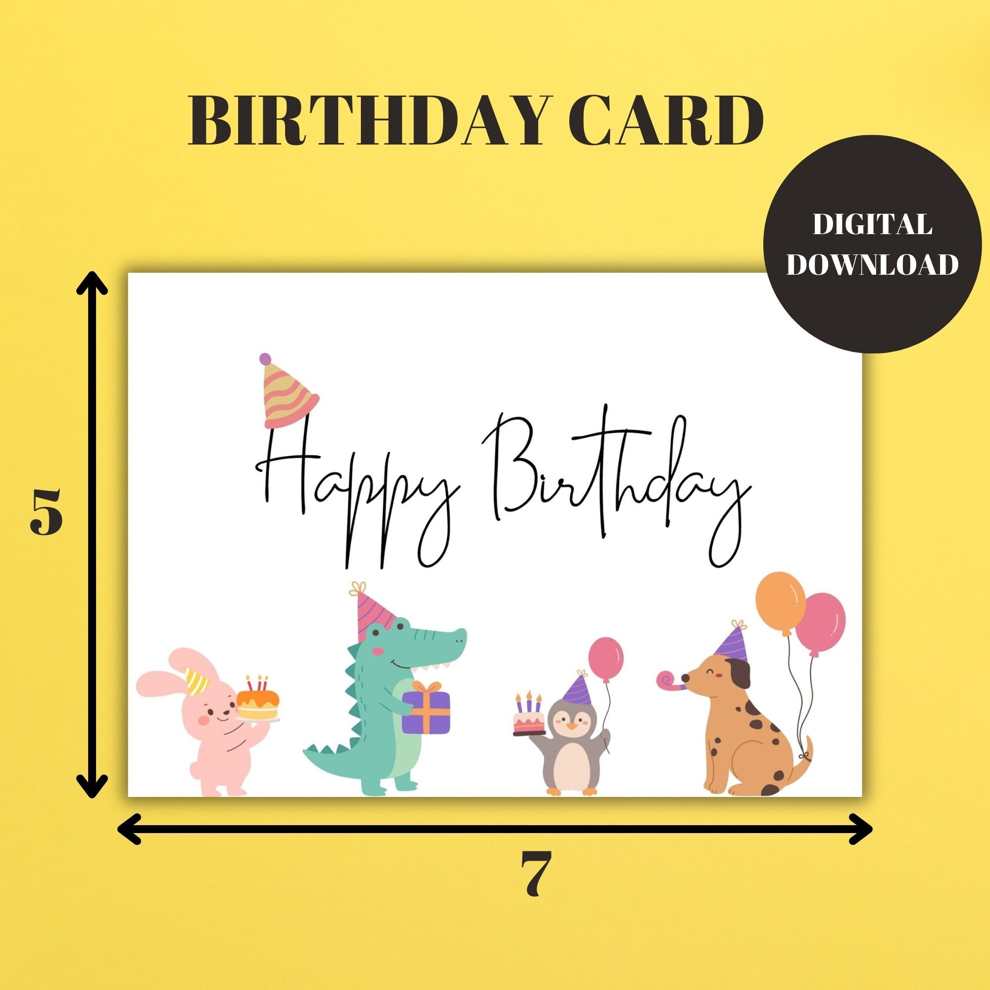 Printable Animals Happy Birthday Card for Kids, Birthday Greeting Card ...