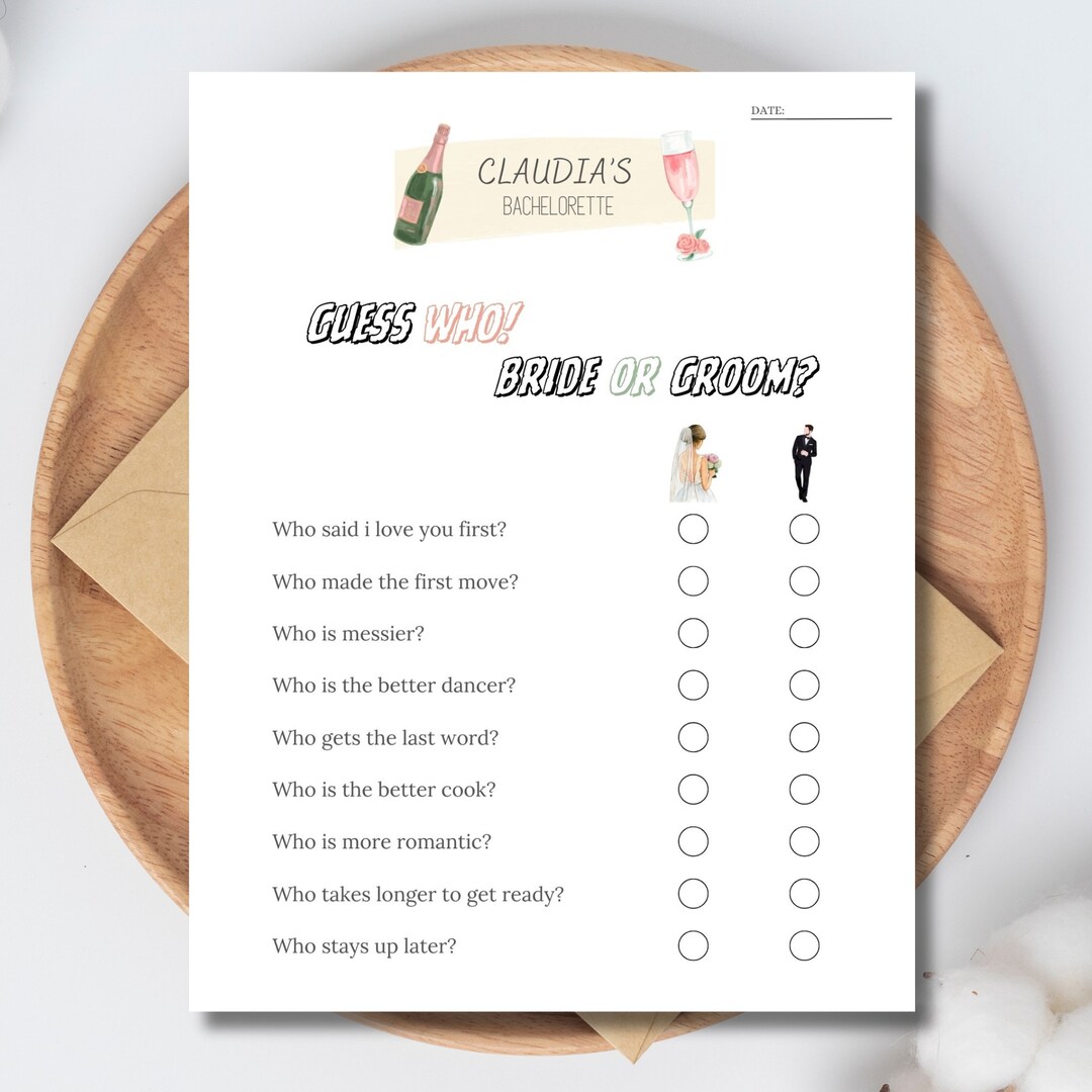 Printable Guess Who Bride or Groom Game, Modern Bridal Shower Game