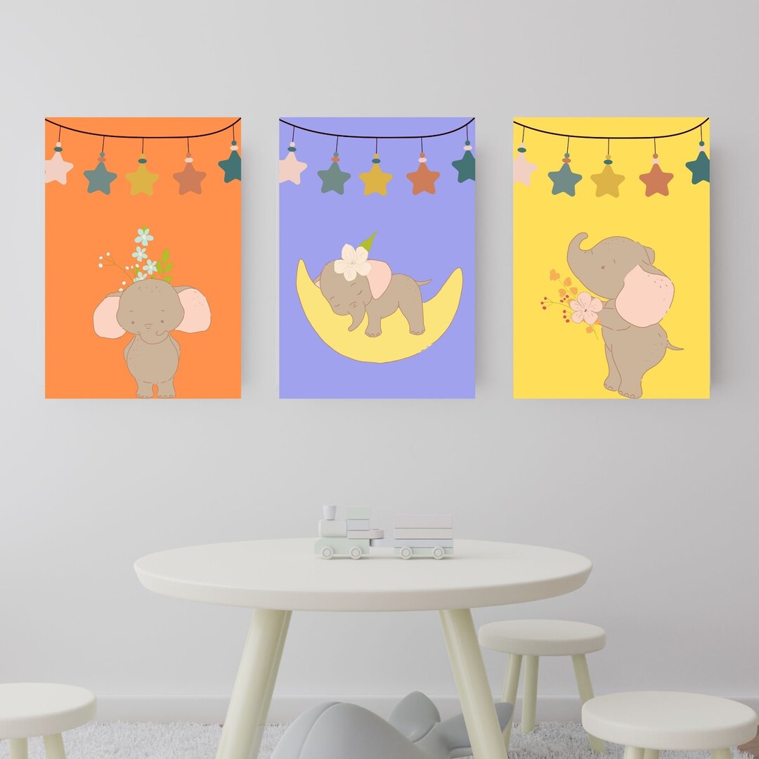 Elephants Baby Room Wall Art Printable, Nursery Decor, Colorful Design