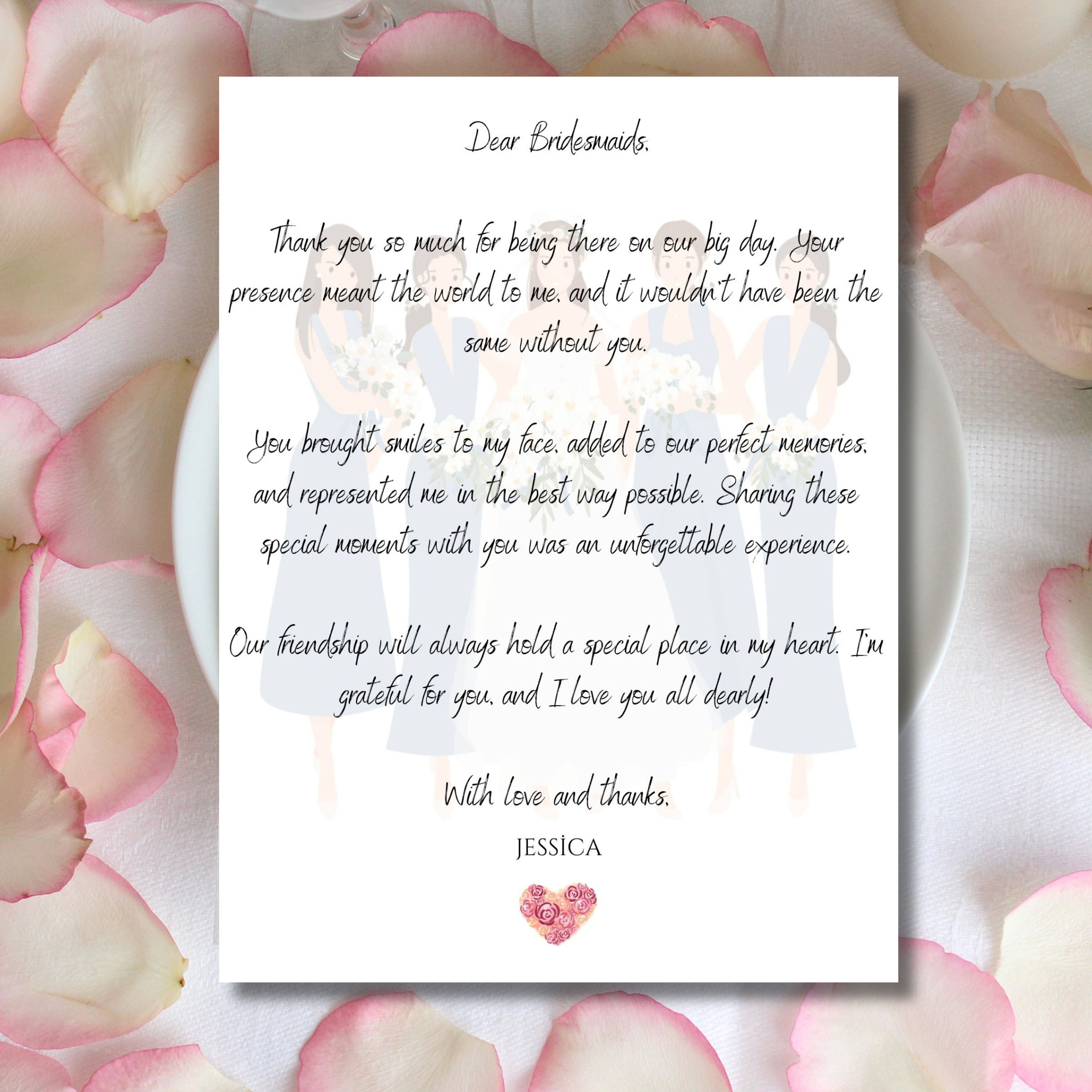 Printable Bridesmaid Thank You Card, Bridal Party, Personalised Wedding ...