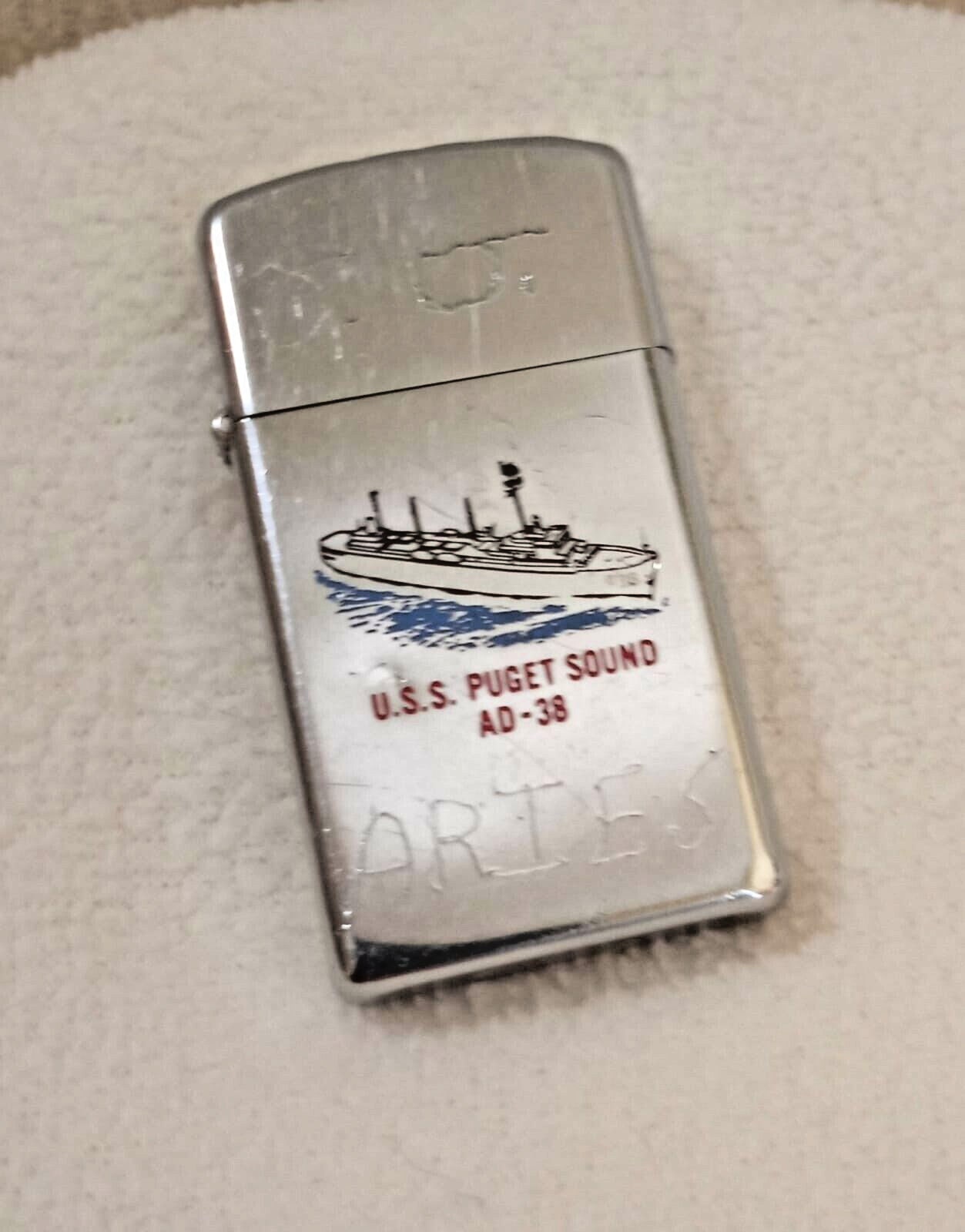 Vintage Zippo Lighter US Navy Ship USS Puget Sound AD-38 Vietnam 