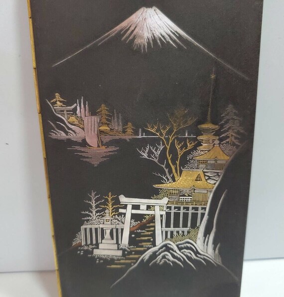 MT FUJI ANTIQUE Japanese Komai Damascene K24 Gold, Silver Cigarette Case  33/2