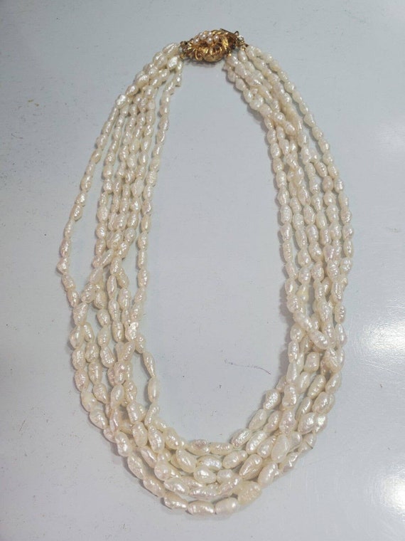Vintage Necklace Natural Mother of Pearl, 6 STRAND