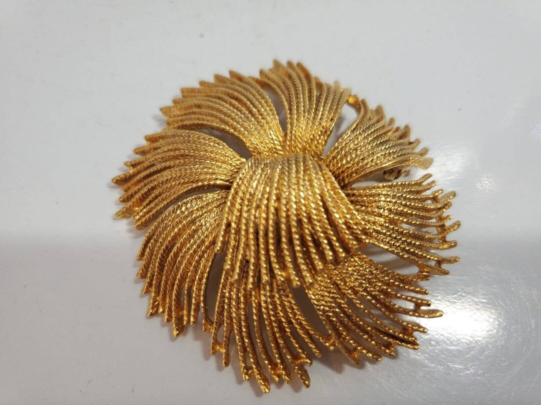 Vintage Large Monet Brooch Gold Tone Firework Ropes Floral Spray ...