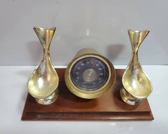 Vintage PAX Desk Pipe Rest Gold Tone Metal Double Holder & THERMOMETER 3007/44