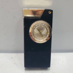 RIVO Lighter with Clock Swiss Made Vintage BLACK GOLD 5527/37