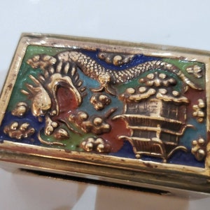 DRAGON Brass & Enamel Vintage / Antique Match Safe / HOLDER / CASE 1017.31