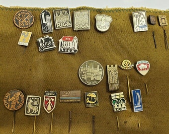 Riga Tallinn KAUNAS Vilnus Vintage Baltic Pin Badge Siviet Original 22 Lot