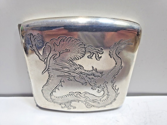 Antique Sterling Silver Chinese Dragon Cigarette Case 3 1/4