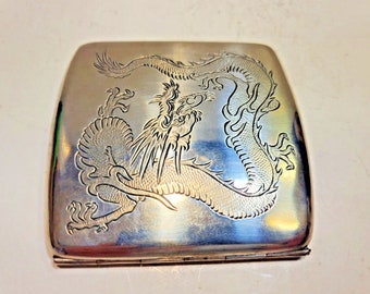 Antique Sterling Silver Chinese Dragon Cigarette Case 3 1/4 x 3 1/4" 6602/3