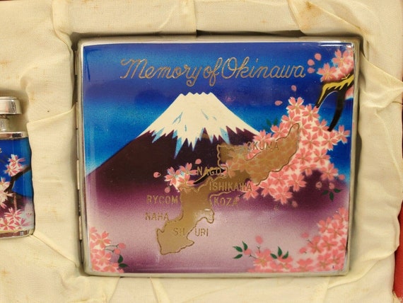 memory of japan cigarette case Vintage Enamel Cigarette Case & Lighter Memory of Okinawa, Japan Map Orig.  Case