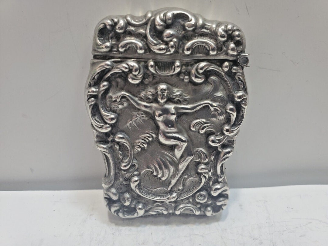 1902 Unger Bros Art Nouveau Nude Sterling Silver Vesta Match Case 6639/ ...