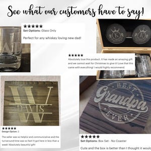 The image is a collage of four photos showcasing various personalized items, including a glass, a set of glasses, a wooden coaster, and a set of coasters. The photos feature a variety of designs and styles, with some featuring text and others featuring decorative elements. The collage highlights the unique and thoughtful nature of these personalized items, which are designed to be thoughtful gifts for customers.