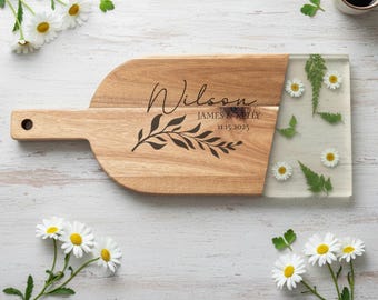 Personalized Charcuterie Board with Pressed Flowers: Floral Acacia Wood - Wedding Keepsake