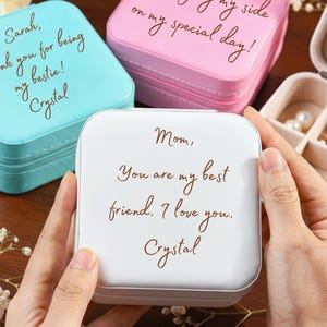 Engraved Handwritten Note Jewelry Box • Personalized Travel PU Leather Jewelry Case • Custom Gift for Wife, Mom, or Girlfriend