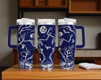Spooky Halloween Tumbler – 40oz Laser Engraved Insulated Travel Cup, Festive Scary Design, Seasonal Gift, Durable Drinkware for Haunted