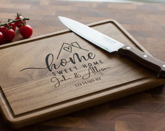 Personalized “Home Sweet Home” Cutting Board • Walnut, Bamboo or Acacia • Custom Engraved Board with Names or Address