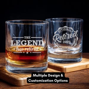 Custom Retirement Whiskey Glass – Laser Engraved Gift for Retirees, Personalized Barware, Unique Celebration Present, Elegant Drinkware