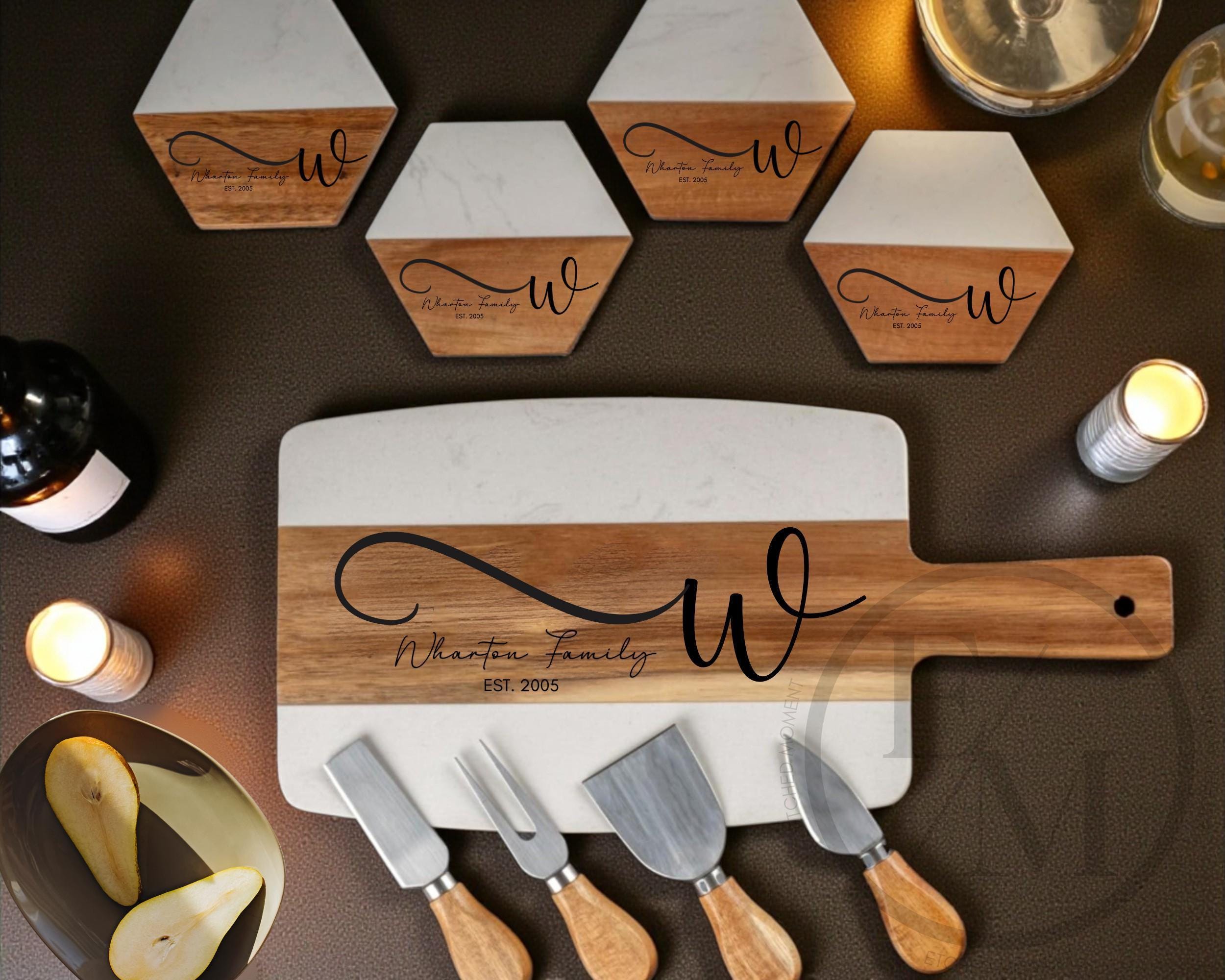 Personalized Acacia Wood Marble Cutting Board Custom Engraved Wedding ...