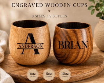 Engraved Wooden Whiskey Cups • Personalized Bourbon or Whiskey Tumbler • Custom Monogram Gift for Him or Her, Couples