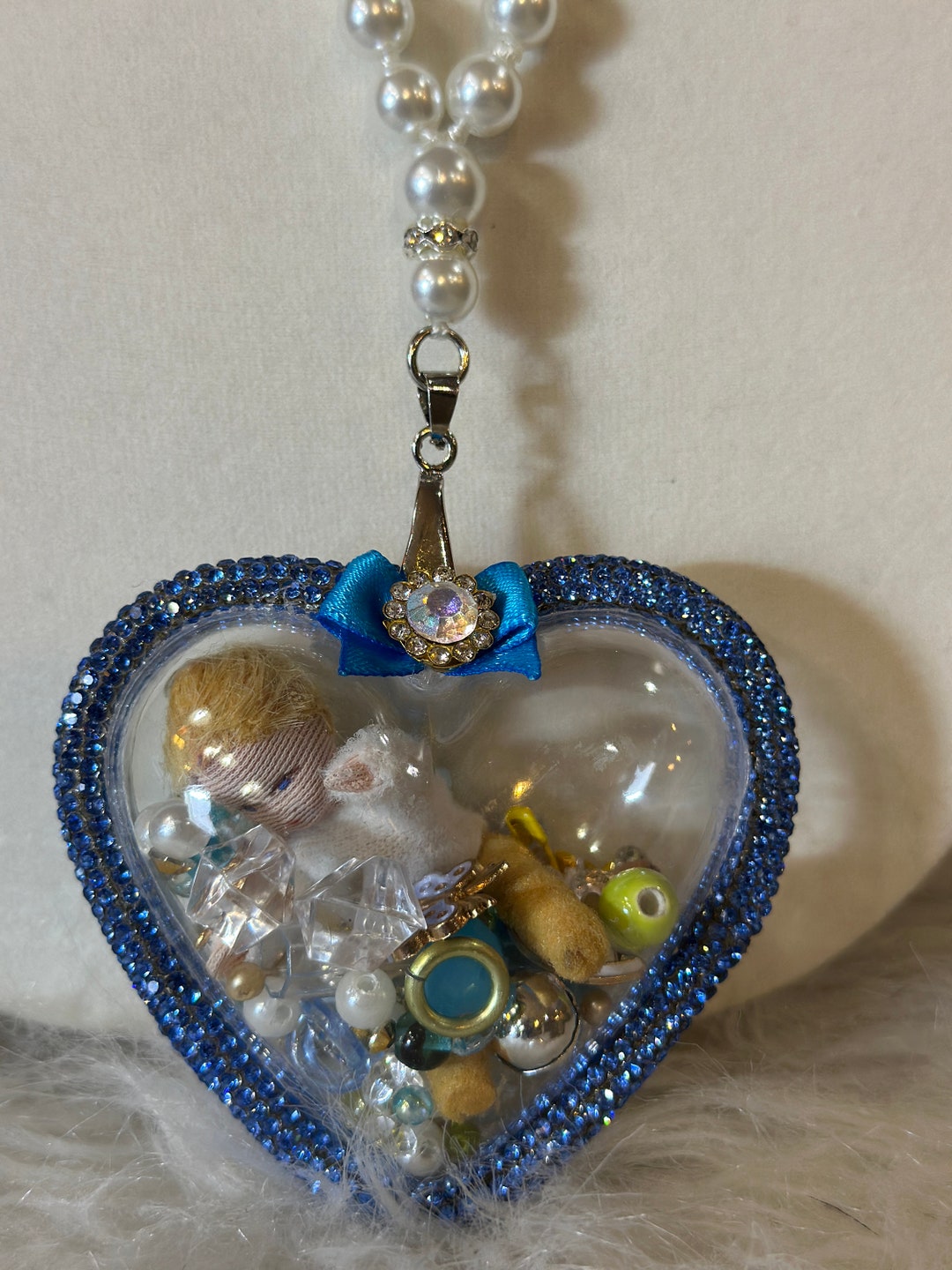 Vintage Fabric Baby Doll Necklace poupee Shaker Necklace With Tiny Vintage Baby Boy Doll