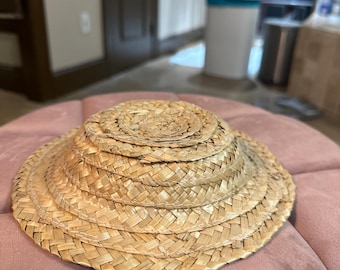 Cappello da bambola di paglia Westrim Flat Top Vintage mai usato