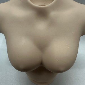 May include: A light brown plastic mannequin torso with a smooth surface.
