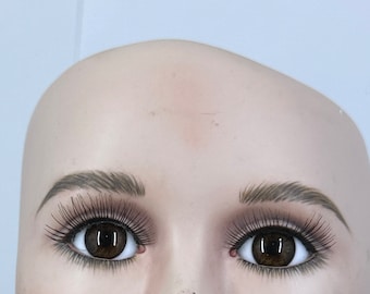 Vintage Realistic Glass Doll Eyes in Dark Brown , Oval flat backs