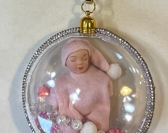 OOAK Poupee Shaker Necklace Miniature Bisque Porcelain Baby Pendant Necklace, Doll Collector Gift, Doll Maker Gift