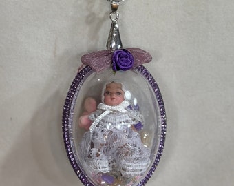 OOAK Easter Poupee Egg Shaker Necklace Miniature Porcelain Baby Doll Pendant Necklace, Doll Collector Gift, Doll Maker Gift