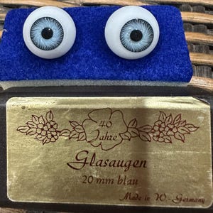 Vintage Full Round German hollow blown Glass Glasaugen Doll Eyes in Blue size 20 mm. Made in West Germany