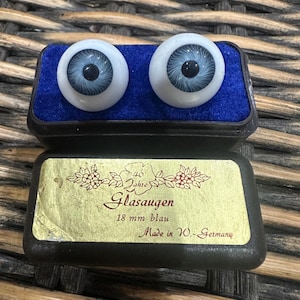 Vintage Full Round German hollow blown Glass Glasaugen Doll Eyes in Blue size 18 mm. Made in West Germany