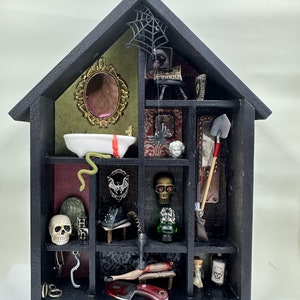 OOAK Scary Halloween Miniature Haunted Doll House Miniature Murder House Macabre Halloween Shadow Box that Tells a Story
